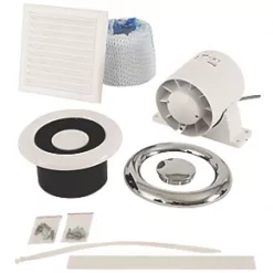 Xpelair AL100T 100mm Axial Inline Bathroom Shower Extractor Fan Kit with Timer White / Chrome 220-240V